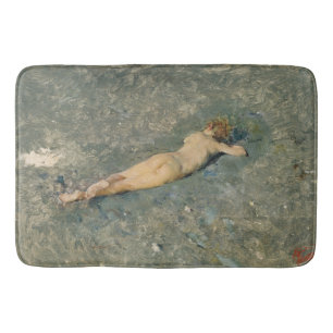Beautiful Woman Sunbathing on the Beach Bath Mat