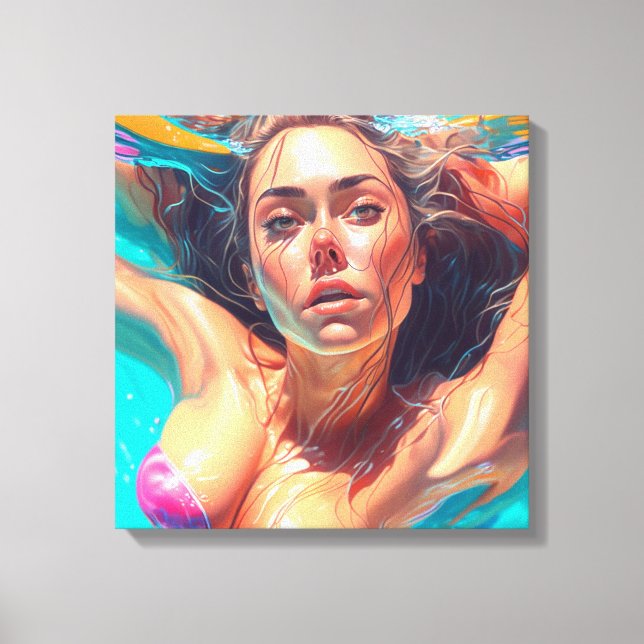 Beautiful Woman Under Water AI Art Canvas Print (Front)
