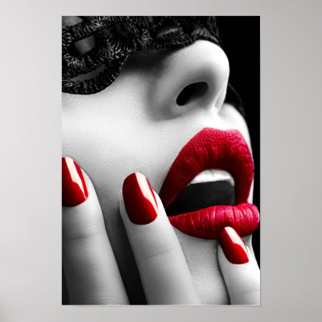 Beautiful Woman With Black Lace Mask Poster (Front)