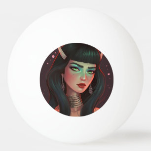Beautiful Woman with Horns and Red Lipstick Ping Pong Ball