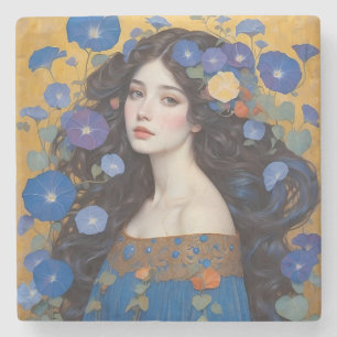 Beautiful Woman With Morning Glories Stone Coaster
