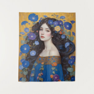Beautiful Woman With Morning Glories Tapestry