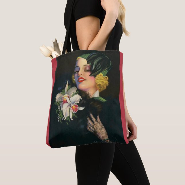 beautiful woman with orchids tote bag (Close Up)