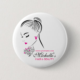 Beautiful woman with pink earrings branding 2 inch round button