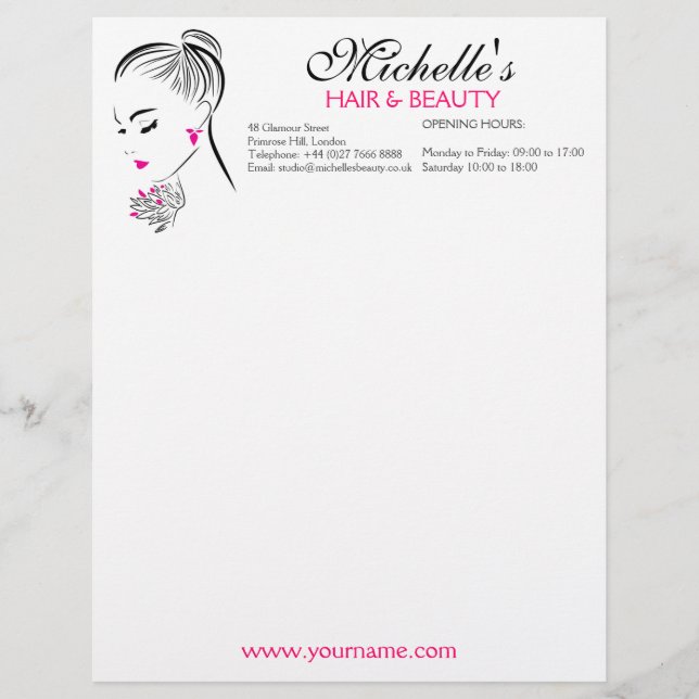 Beautiful woman with pink earrings branding letterhead (Front)