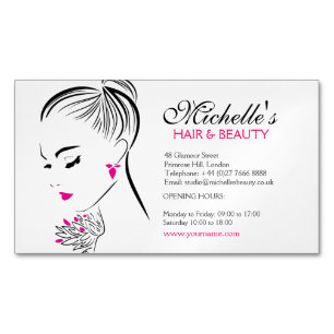 Beautiful woman with pink earrings branding 	Magnetic business card