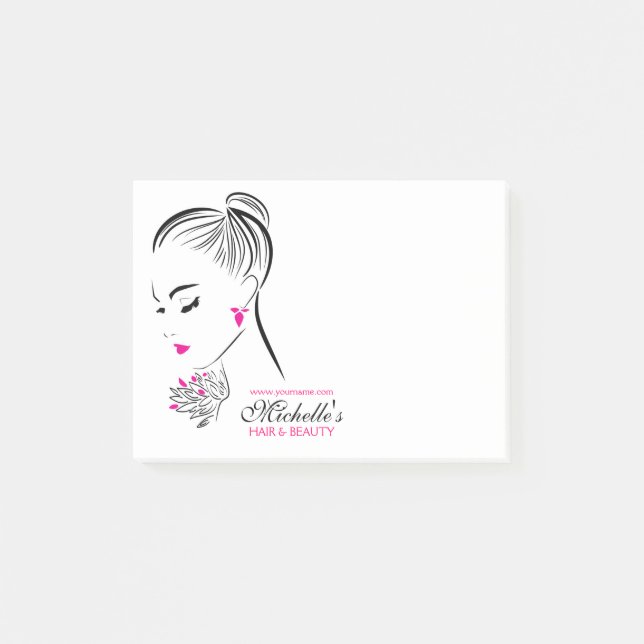 Beautiful woman with pink earrings branding post-it notes (Front)