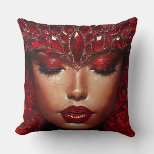 Beautiful Woman with Red Jewels Throw Pillow