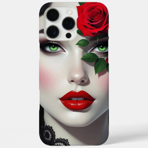 Beautiful Woman with Red Rose iPhone 16 Pro Max Case
