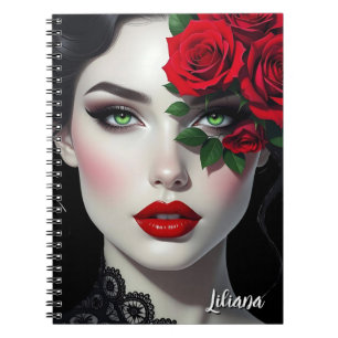 Beautiful Woman with Red Rose Personalized Notebook
