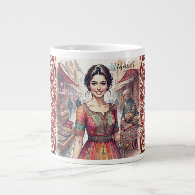Beautiful Women in Grand Bazaar Turkey, Turkish Large Coffee Mug (Front)