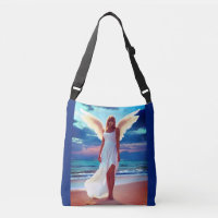 Beautiful Women with Angel Wings on a Beach