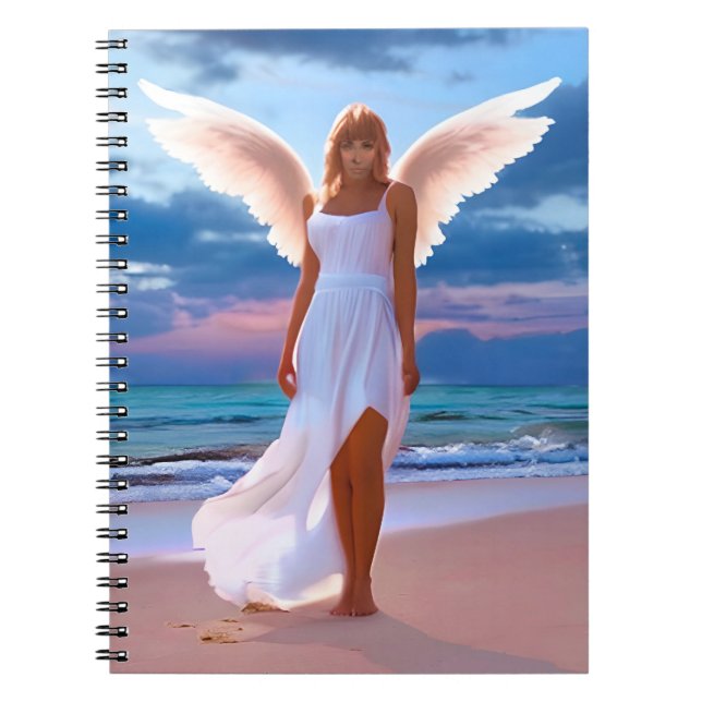Beautiful Women with Angel Wings on a Beach Notebook (Front)