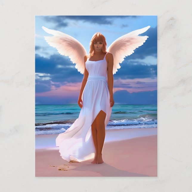 Beautiful Women with Angel Wings on a Beach Postcard (Front)
