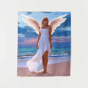 Beautiful Women with Angel Wings on a Beach Tapestry
