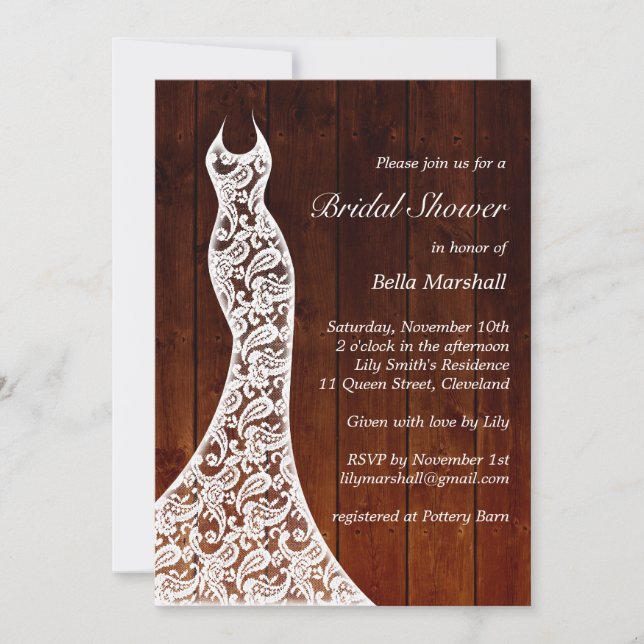 Beautiful Wood Bridal Shower Invitation (Front)