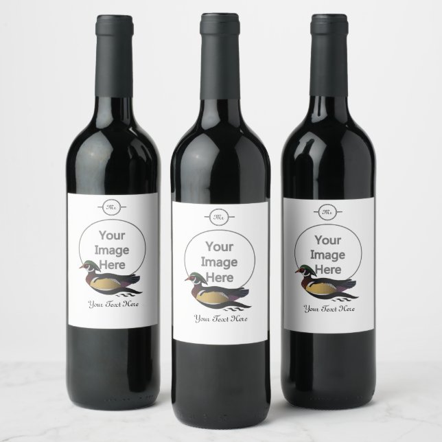 Beautiful Wood Duck Swimming Wine Label (Bottles)