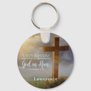 Beautiful Wooden Cross Bible Verse Personalized Keychain