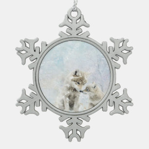 Beautiful Woodland Animals Coyotes Snowflake Pewter Christmas Ornament