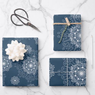 beautiful wrapping paper with snowflakes in winter