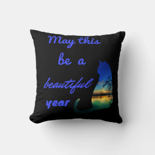 Beautiful year cat sunset black colour throw pillo pillow