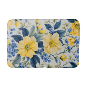 Beautiful Yellow and Blue Flowers Bath Mat