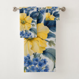 Beautiful Yellow and Blue Flowers Bath Towel Set