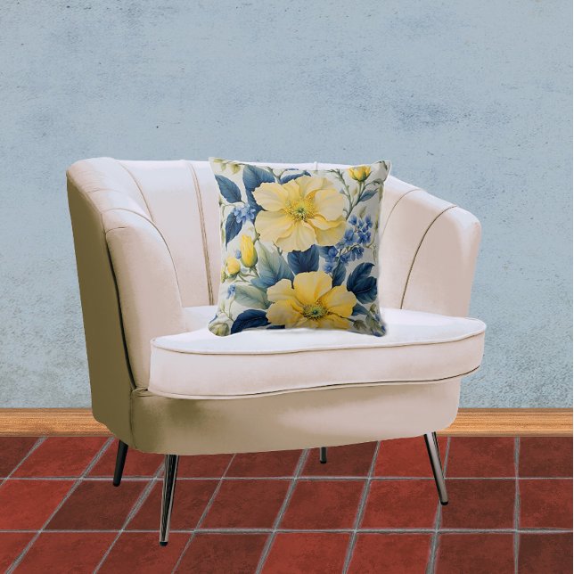 Beautiful Yellow and Blue Flowers Throw Pillow (Creator Uploaded)