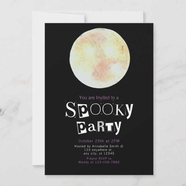 Beautiful Yellow and Gold Full Moon Halloween Invitation (Front)