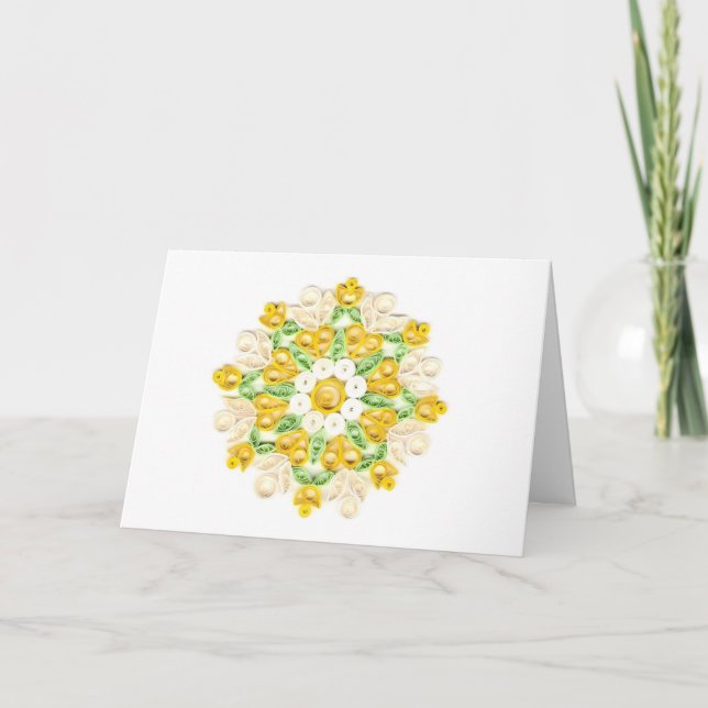 Beautiful Yellow and White Quilled Flower Design Card (Front)