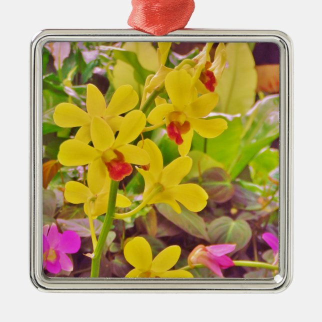 Beautiful Yellow autumn orchids Metal Ornament (Front)
