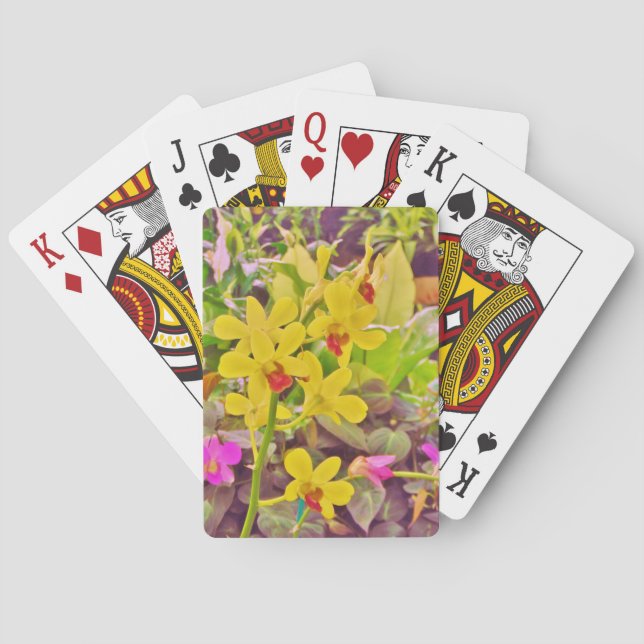 Beautiful Yellow autumn orchids Playing Cards (Back)