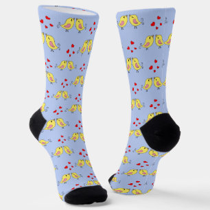 Beautiful Yellow Birds on Light Blue Socks