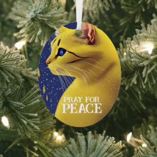 Beautiful Yellow Cat with Blue Eyes - ukraine Metal Ornament