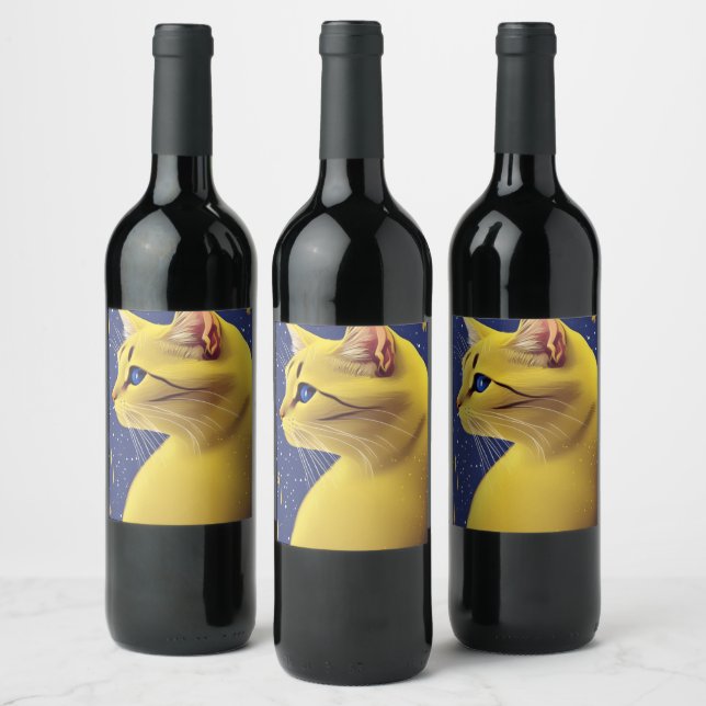 Beautiful Yellow Cat with Blue Eyes  Wine Label (Bottles)