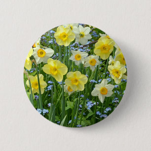 Beautiful yellow daffodil garden 2 inch round button