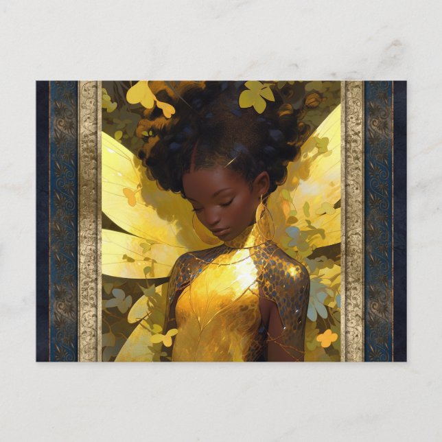 Beautiful Yellow Fairy Woman Fantasy Art Postcard (Front)