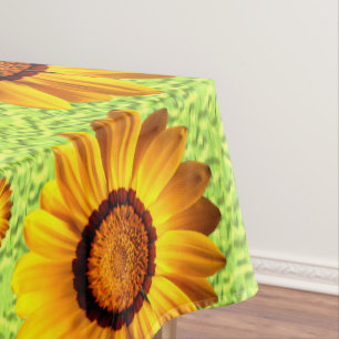 Beautiful yellow flowers on abstract green   tablecloth