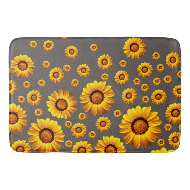 Beautiful yellow flowers on grey background   bath mat (Front)