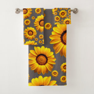 Beautiful yellow flowers on grey background  bath towel set
