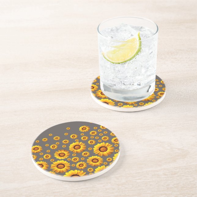 Beautiful yellow flowers on grey background  coaster (Side)