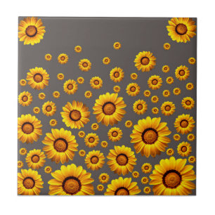 Beautiful yellow flowers on grey background tile
