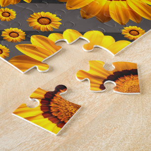 Beautiful yellow flowers on grey, black stripes jigsaw puzzle