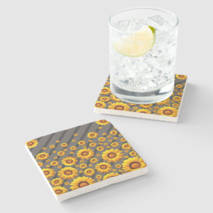 Beautiful yellow flowers on grey, black stripes stone coaster