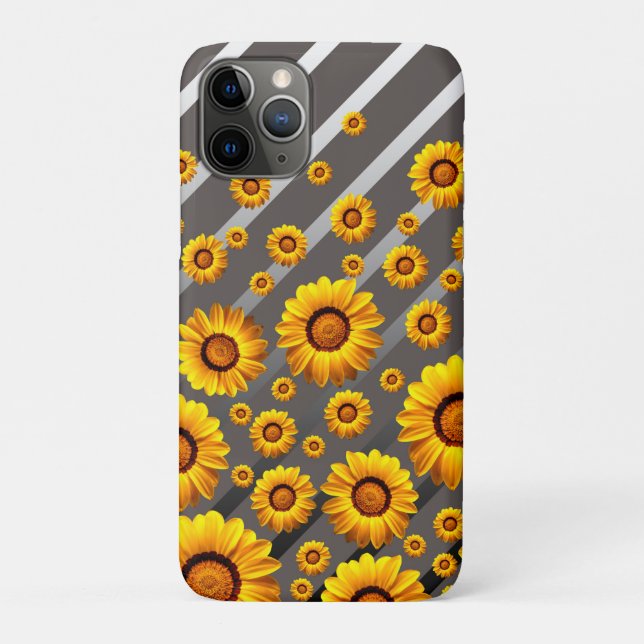 Beautiful yellow flowers on grey, silver stripes   Case-Mate iPhone case (Back)