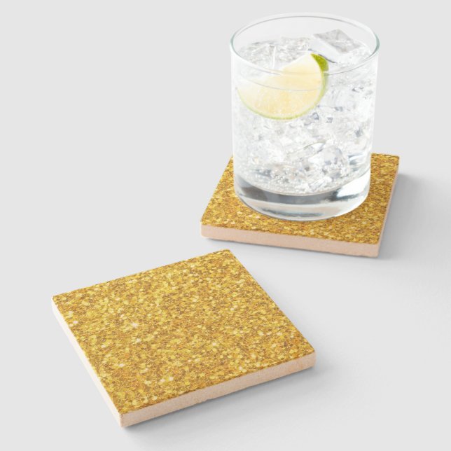 Beautiful Yellow Glitter Pattern Stone Coaster (Side)