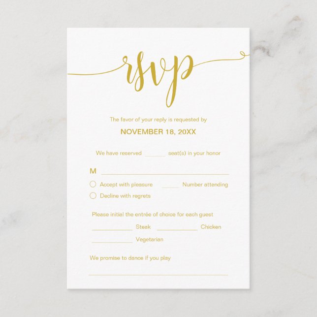 Beautiful Yellow Gold, Rehearsal RSVP, Respond Enclosure Card (Front)