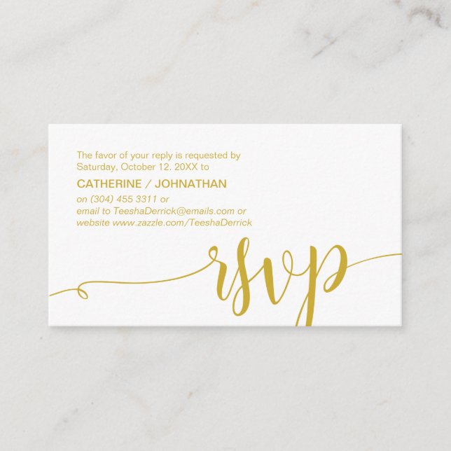 Beautiful Yellow Gold, Wedding Party RSVP respond Enclosure Card (Front)