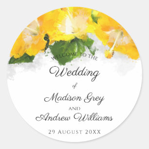 Beautiful Yellow Hibiscus Flower Art Wedding Classic Round Sticker