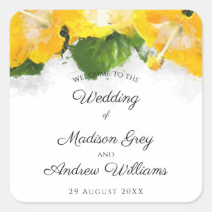 Beautiful Yellow Hibiscus Flower Art Wedding Square Sticker